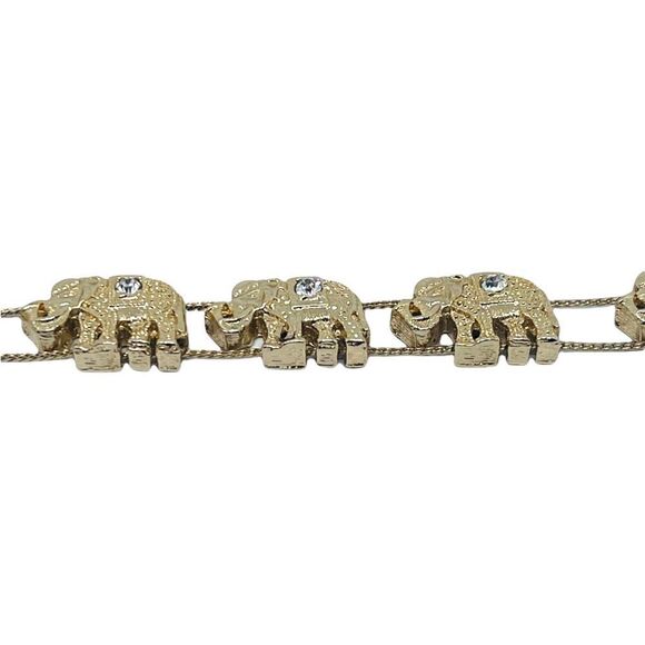 Six Elephant Goldtone Rhinestone Moving Bracelet - Picture 4 of 7